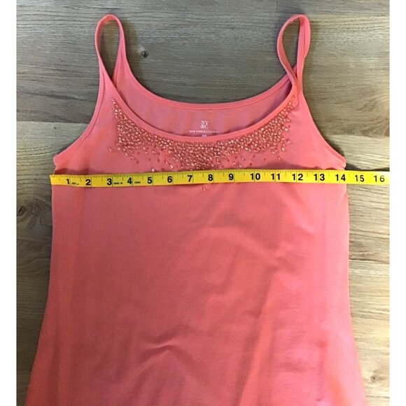 NEW YORK & CO.-WOMEN'S CORAL EMBELLISHED RHINESTONES BIB TANK TOP SIZE SMALL - Picture 5 of 6